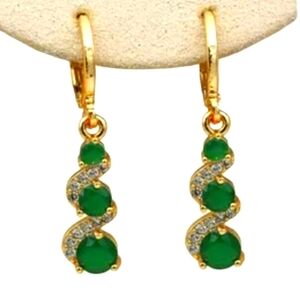 Emerald Dangle Gold Earrings